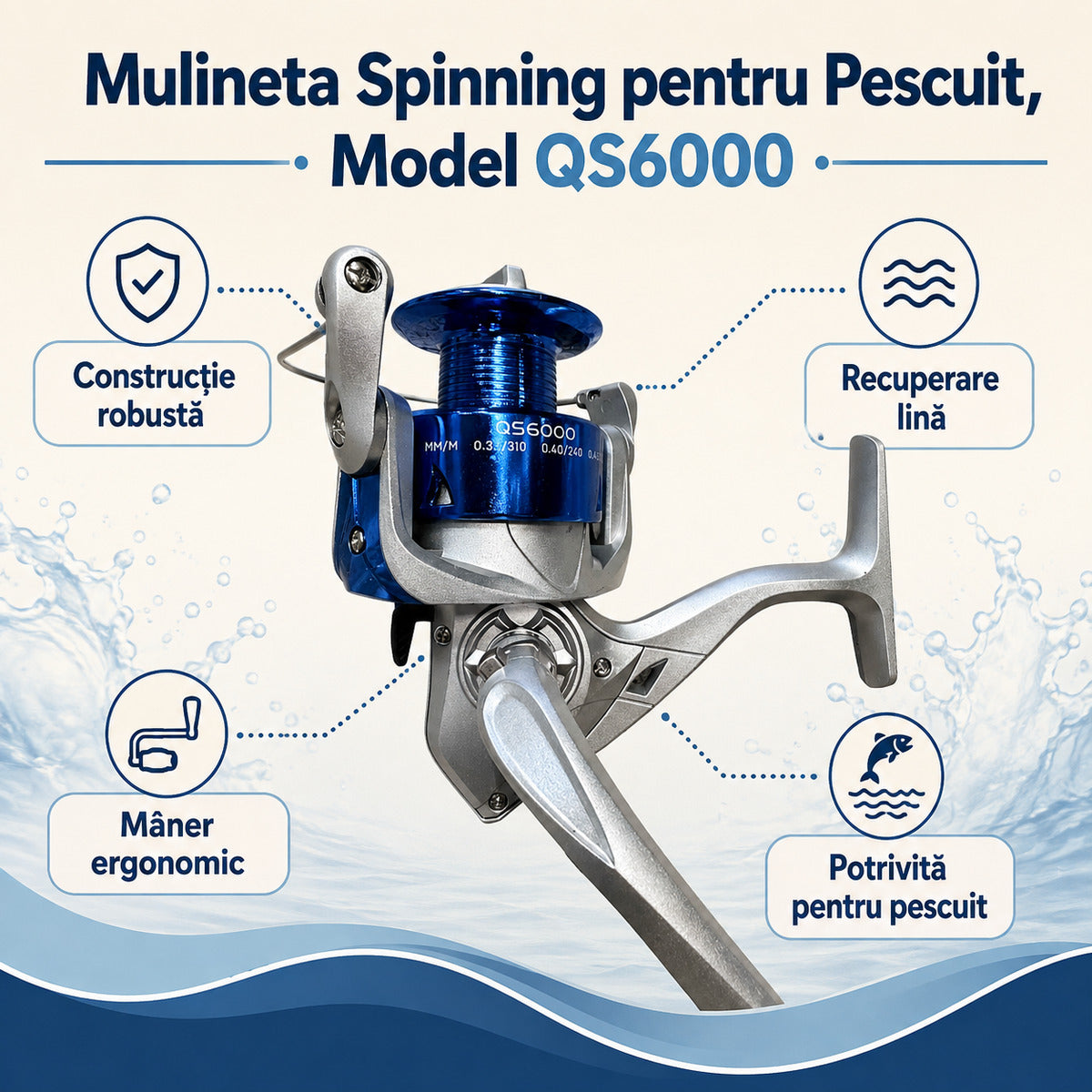 Mulineta Spinning pentru Pescuit, Model QS6000 – caracteristici