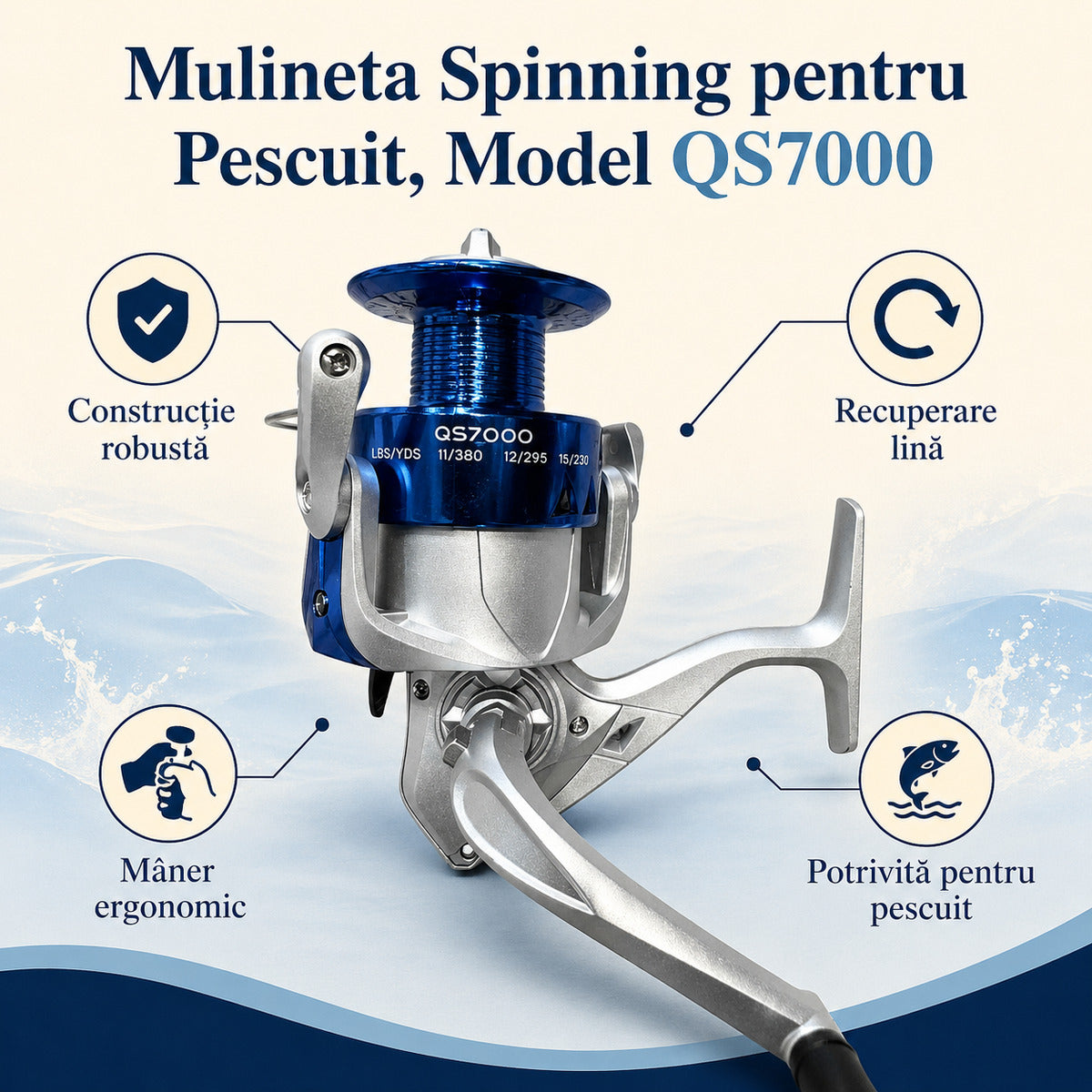 Mulineta Spinning pentru Pescuit, Model QS7000 – caracteristici