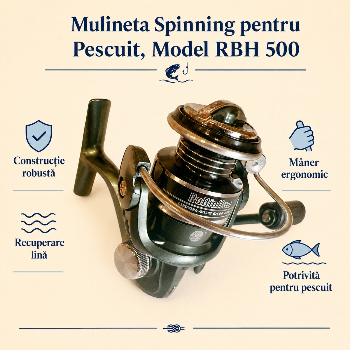 Mulineta Spinning pentru Pescuit, Model RBH 500 – caracteristici și beneficii