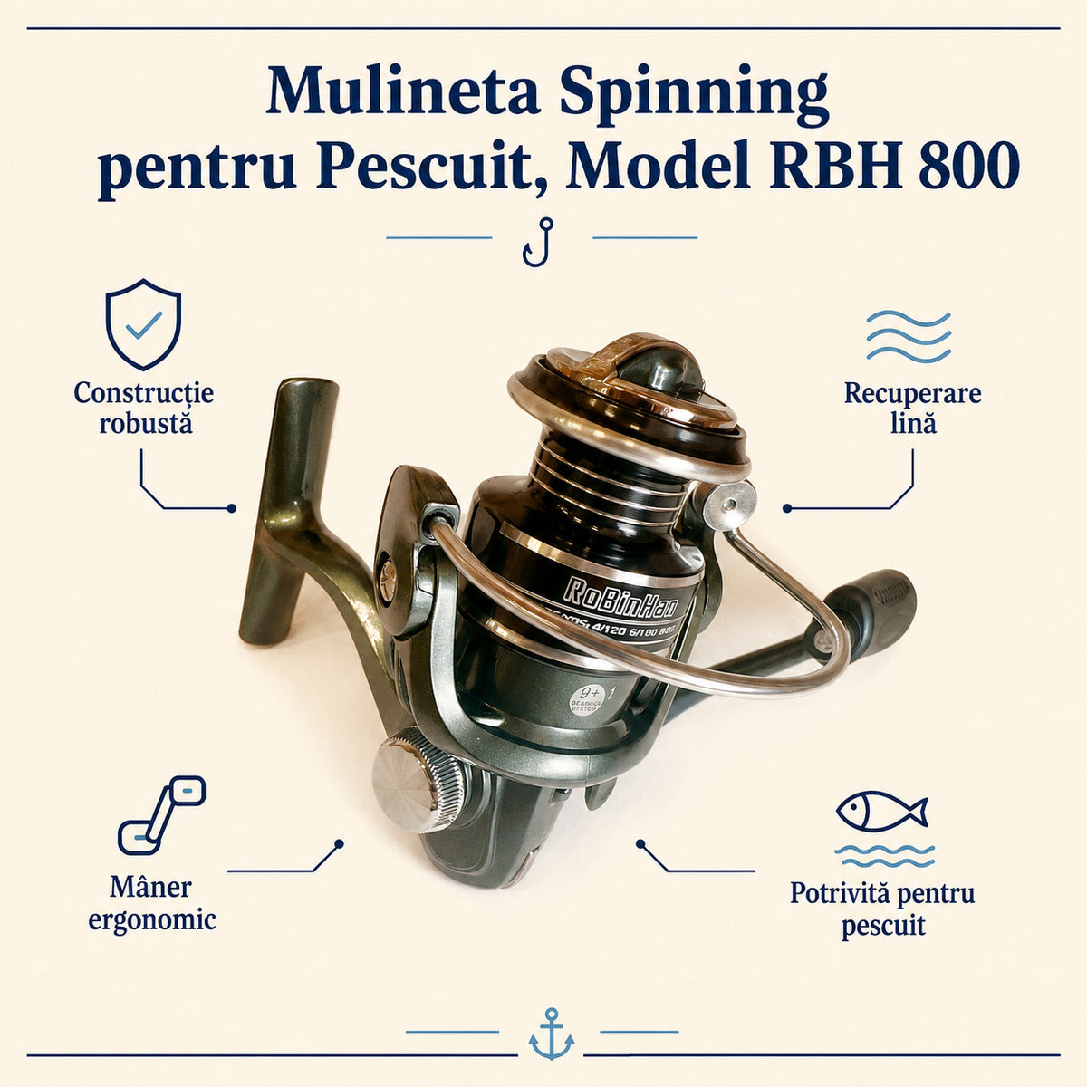 Mulineta Spinning pentru Pescuit, Model RBH 800 – caracteristici