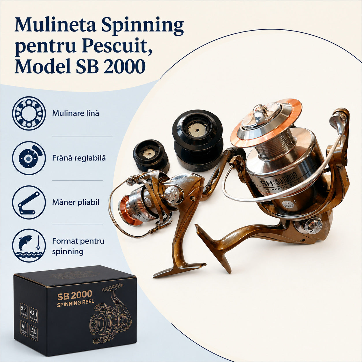 Mulineta Spinning pentru Pescuit, Model SB 2000 – caracteristici