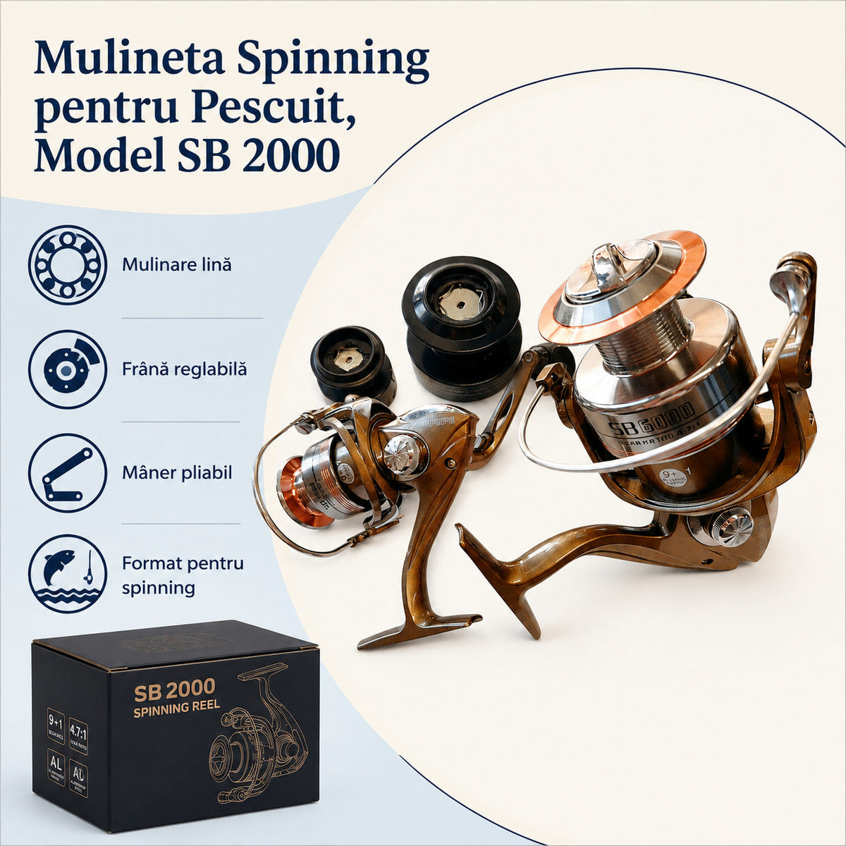Mulineta Spinning pentru Pescuit, Model SB 2000 – caracteristici și beneficii