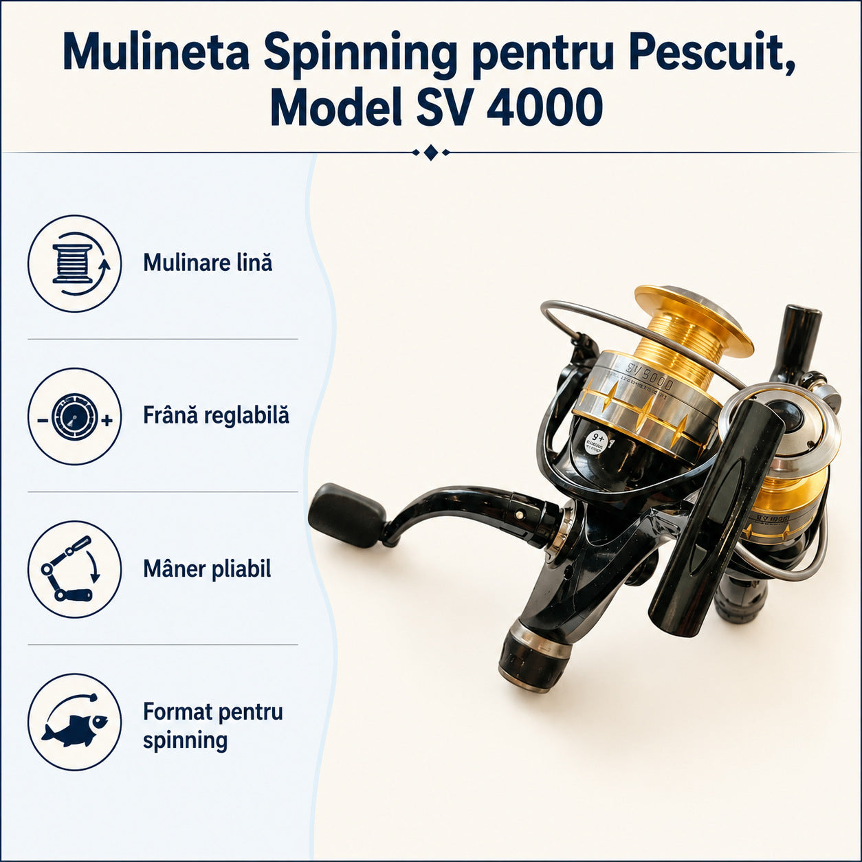 Mulineta Spinning pentru Pescuit, Model SV 4000 – caracteristici