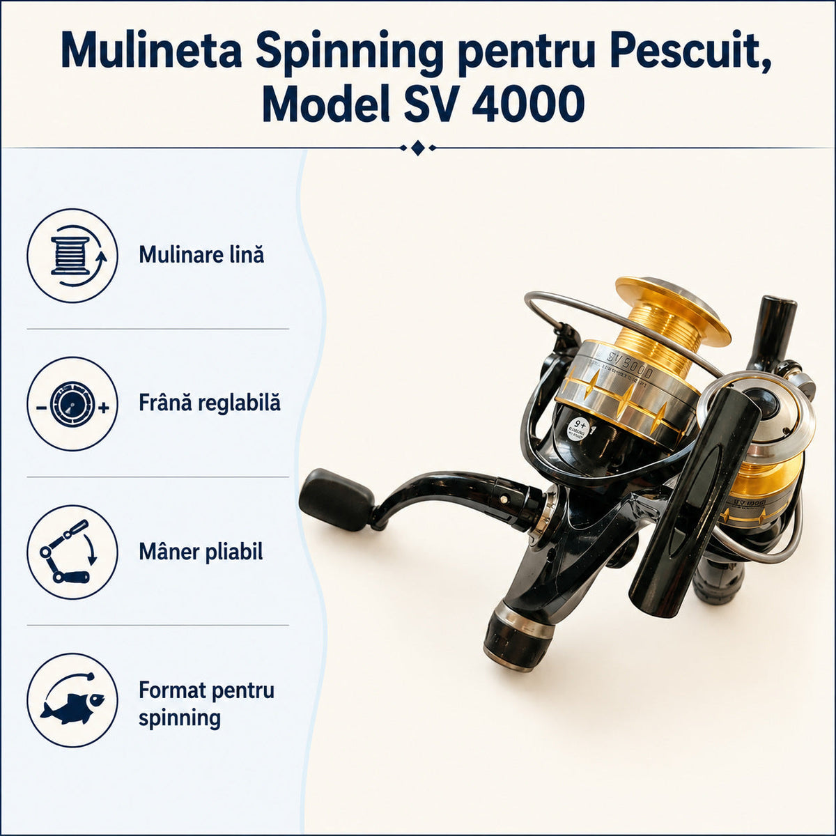 Mulineta Spinning pentru Pescuit, Model SV 4000 – caracteristici și beneficii