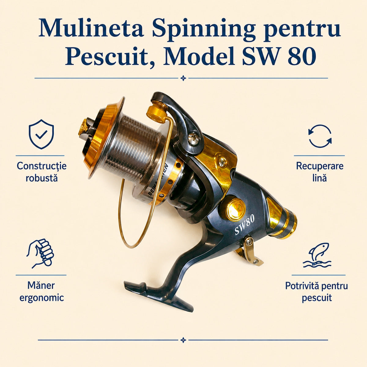 Mulineta Spinning pentru Pescuit, Model SW 80 – caracteristici