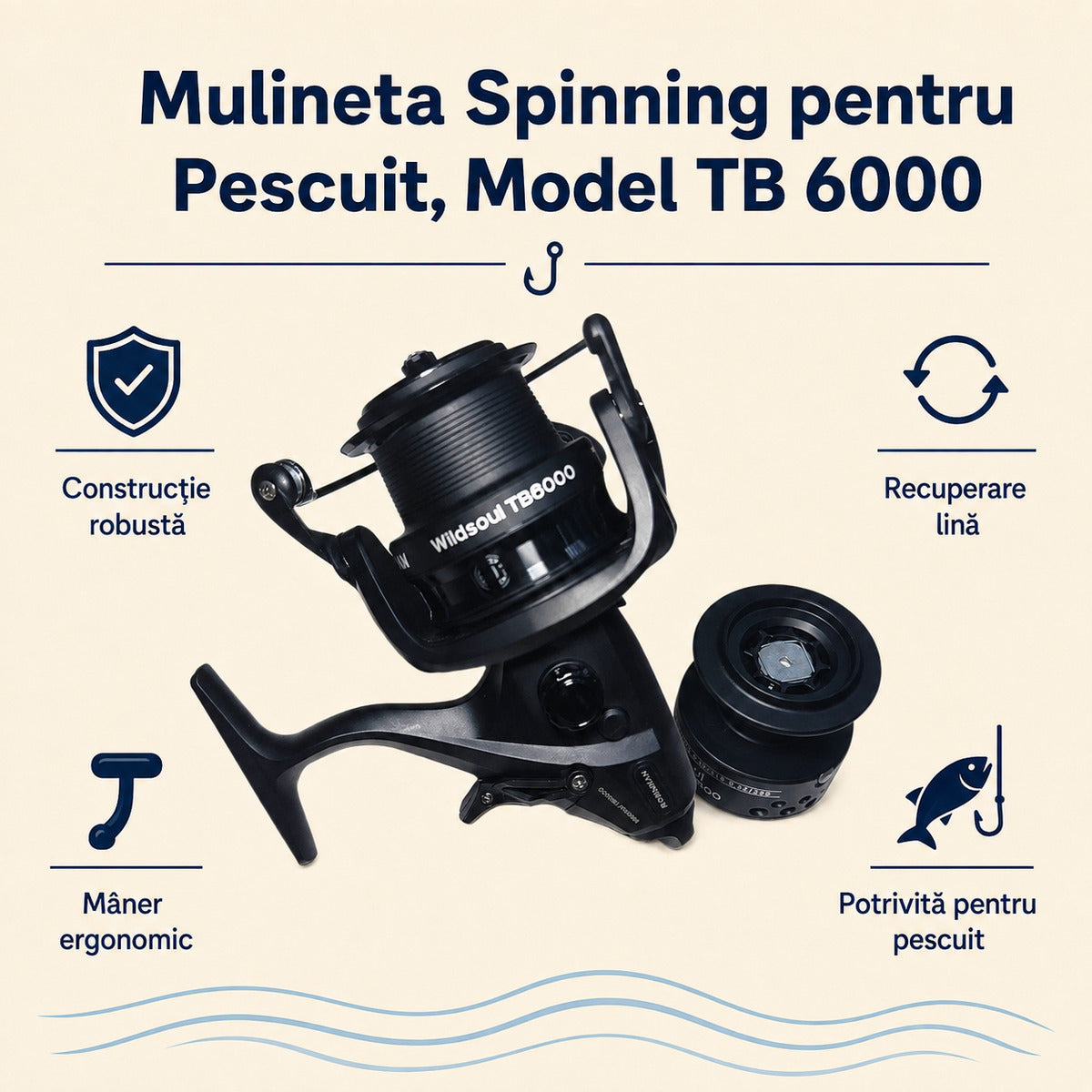 Mulineta Spinning pentru Pescuit, Model TB 6000 – caracteristici și beneficii