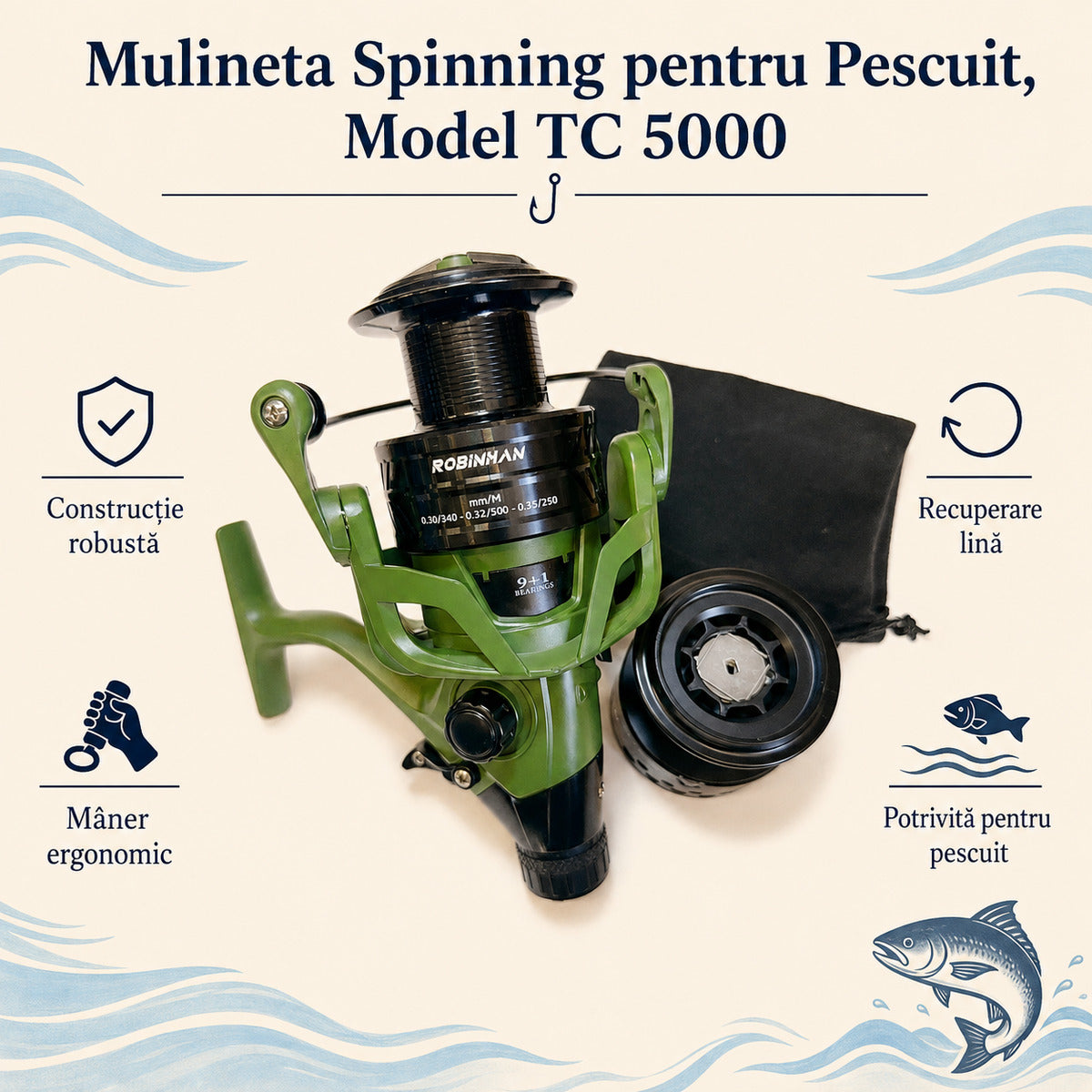 Mulineta Spinning pentru Pescuit, Model TC 5000 – caracteristici și beneficii