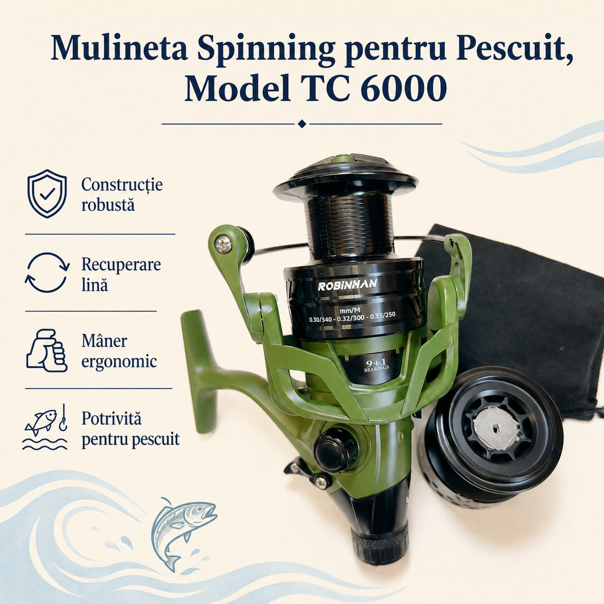 Mulineta Spinning pentru Pescuit, Model TC 6000 – caracteristici și beneficii