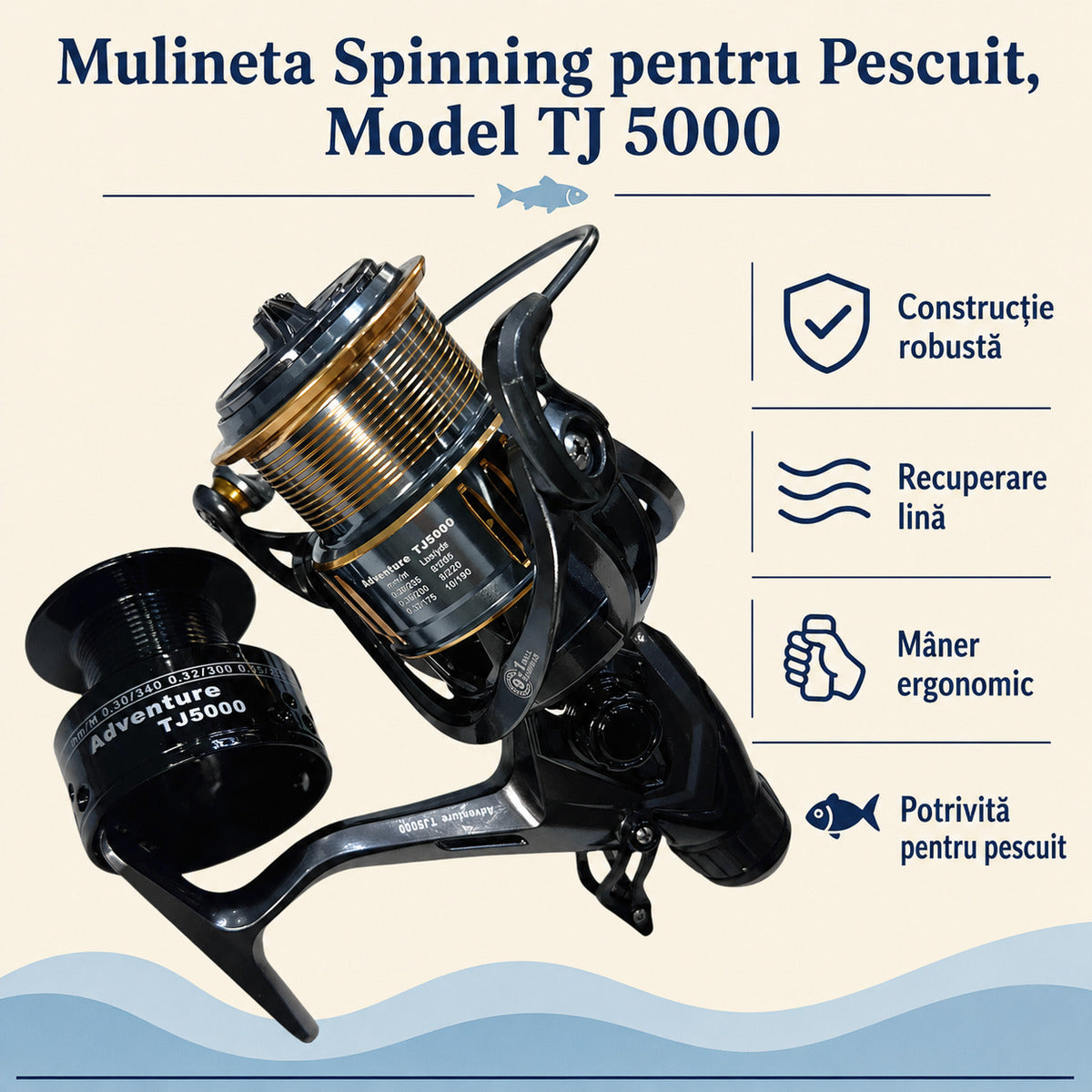 Mulineta Spinning pentru Pescuit, Model TJ 5000 – caracteristici și beneficii