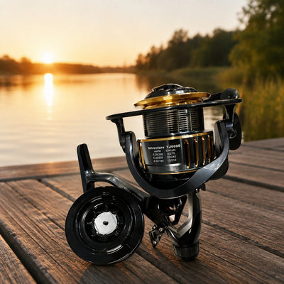 Mulineta Spinning pentru Pescuit, Model TJ 6000 – imagine comercială în ambient