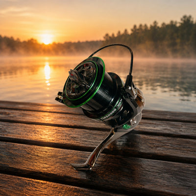 Mulineta Spinning pentru Pescuit, Model TM 10000 – imagine comercială în ambient
