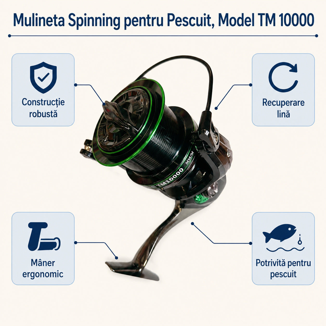 Mulineta Spinning pentru Pescuit, Model TM 10000 – caracteristici