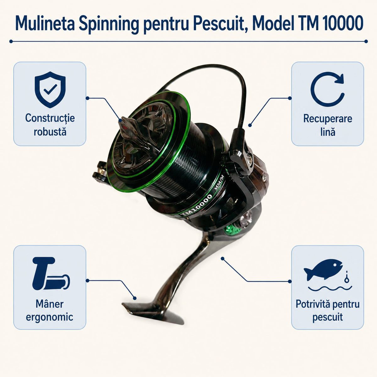 Mulineta Spinning pentru Pescuit, Model TM 10000 – caracteristici și beneficii