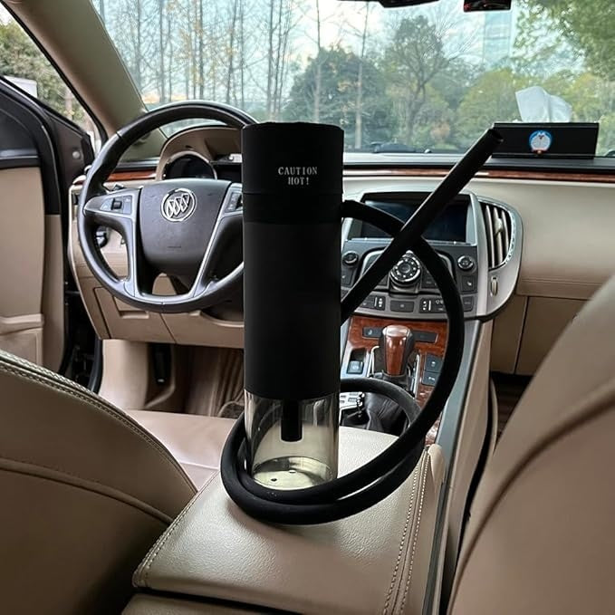 Narghilea portabila, ideala pentru masina, acasa si calatorii, cu accesorii incluse, de mici dimensiuni, demontabila, din plastic si metal, negru