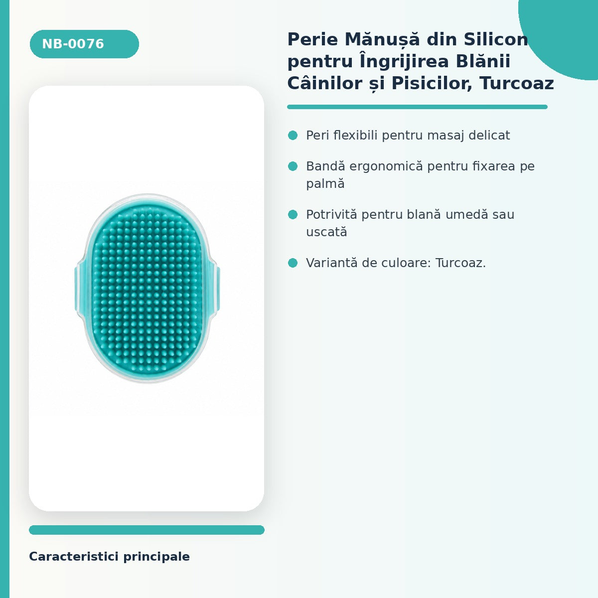 Perie Mănușă din Silicon pentru Îngrijirea Blănii Câinilor și Pisicilor, Turcoaz – imagine 3