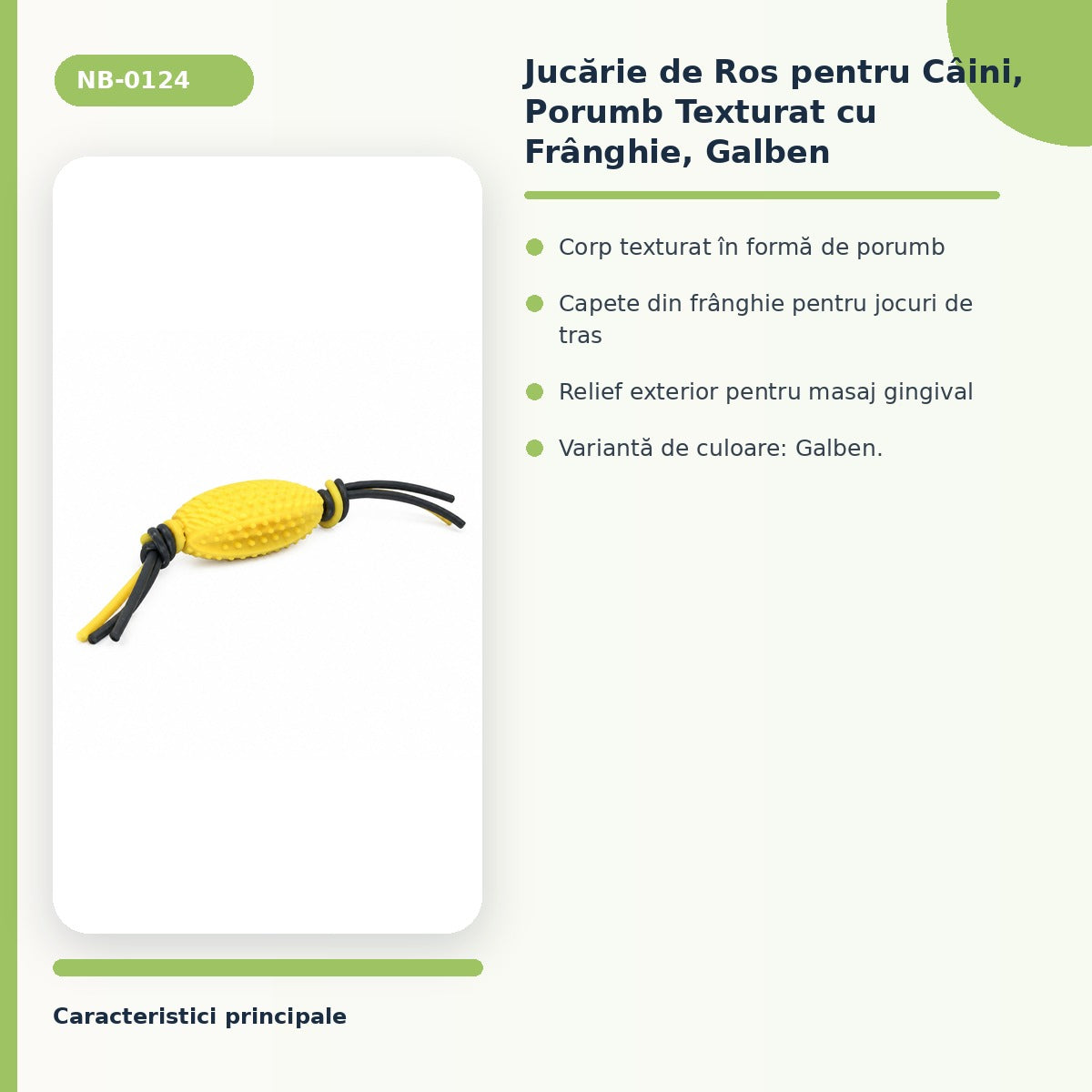 Jucărie de Ros pentru Câini, Porumb Texturat cu Frânghie, Galben – imagine 3
