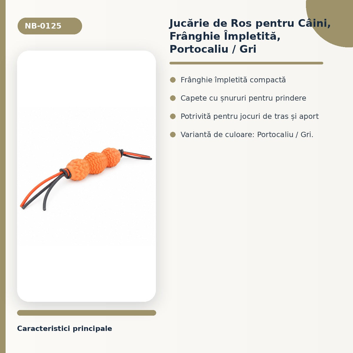 Jucarie de Ros pentru Caini, Franghie impletita, Portocaliu / Gri – imagine 3