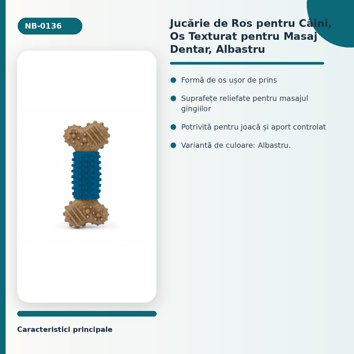 Jucărie de Ros pentru Câini, Os Texturat pentru Masaj Dentar, Albastru – imagine 3