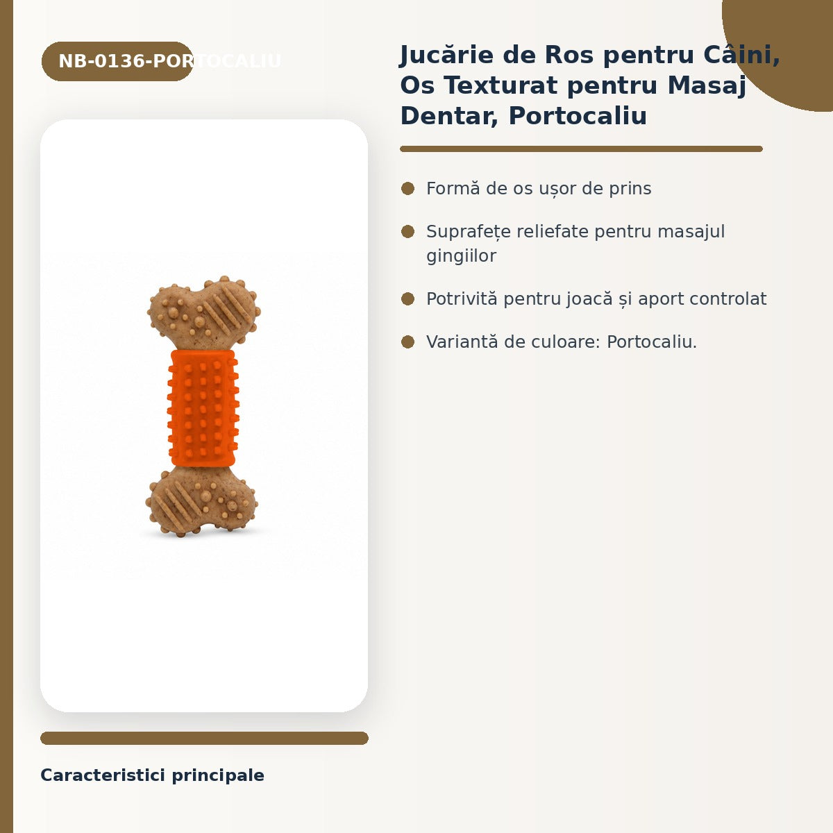 Jucarie de Ros pentru Caini, Os Texturat pentru Masaj Dentar, Portocaliu – imagine 3