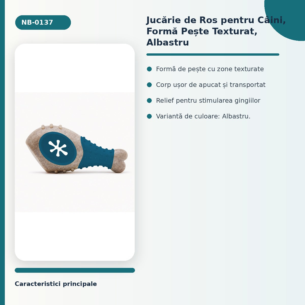 Jucărie de Ros pentru Câini, Formă Pește Texturat, Albastru – imagine 3