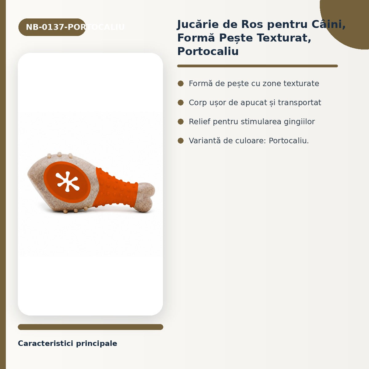 Jucarie de Ros pentru Caini, Forma Peste Texturat, Portocaliu – imagine 3