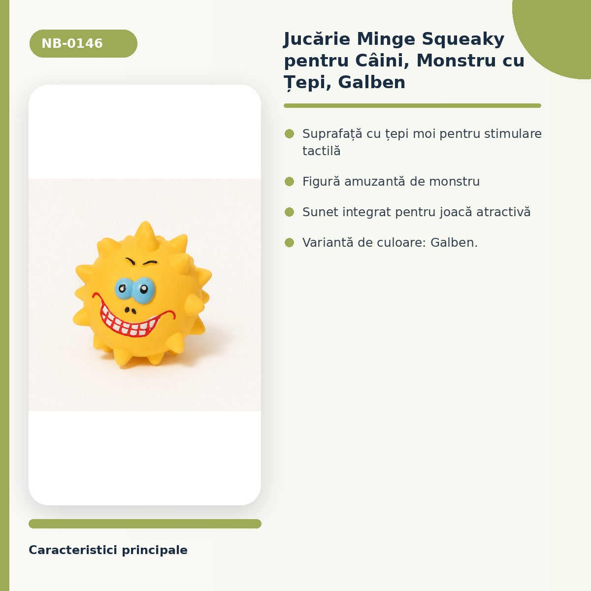 Jucărie Minge Squeaky pentru Câini, Monstru cu Țepi, Galben – imagine 3