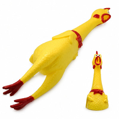 Jucărie Squeaky pentru Câini, Pui din Latex cu Sunet, Galben / Roșu