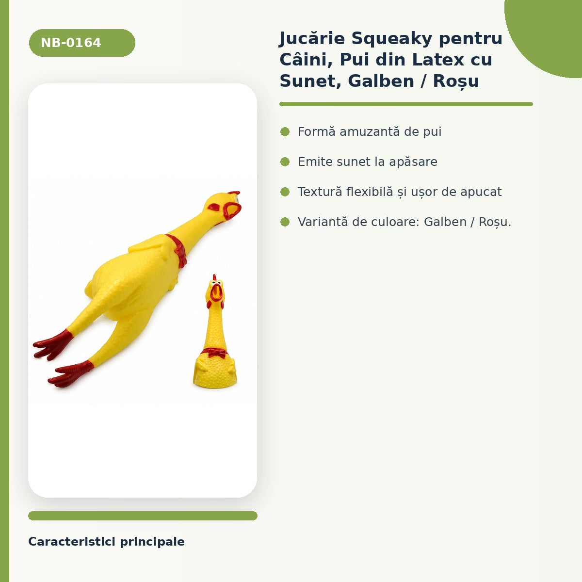 Jucărie Squeaky pentru Câini, Pui din Latex cu Sunet, Galben / Roșu – imagine 3
