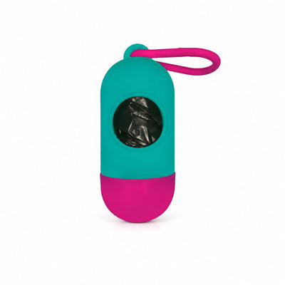Dispenser Pungi Igienice pentru Câini, Bicolor cu Carabină, Turcoaz / Fucsia
