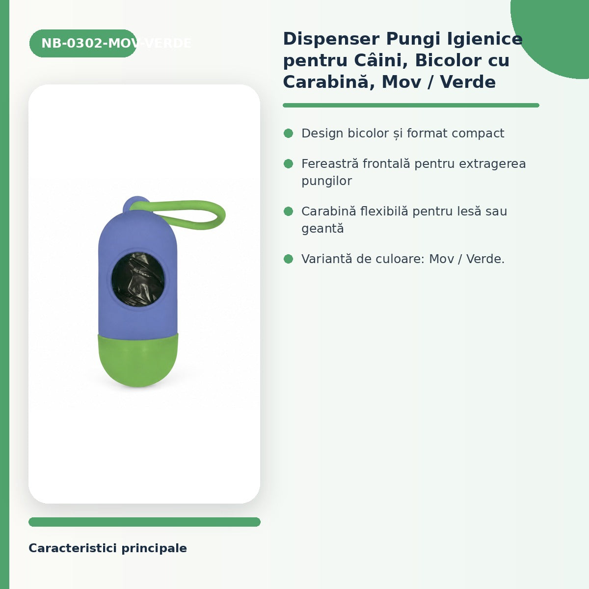 Dispenser Pungi Igienice pentru Câini, Bicolor cu Carabină, Mov / Verde – imagine 3