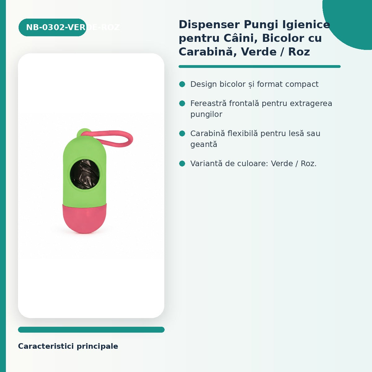 Dispenser Pungi Igienice pentru Câini, Bicolor cu Carabină, Verde / Roz – imagine 3