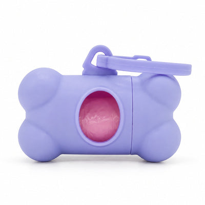Dispenser Pungi Igienice pentru Câini, Formă Os, cu Clemă, Mov / Roz