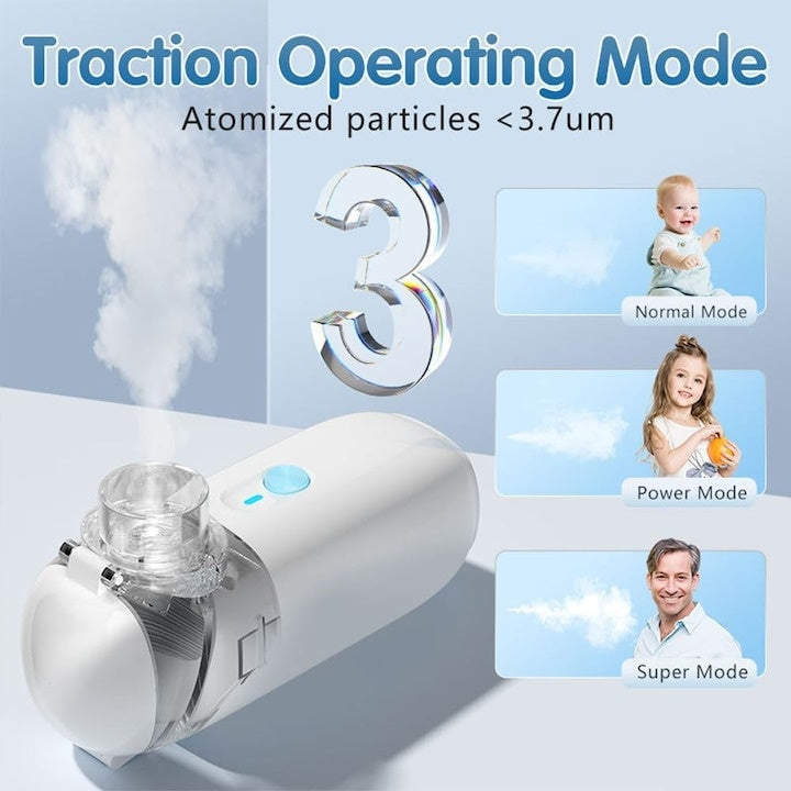 Nebulizator ultrasonic, aparat de aerosoli portabil, ultra silentios, cu masca adulti si copii, reincarcabil, alb