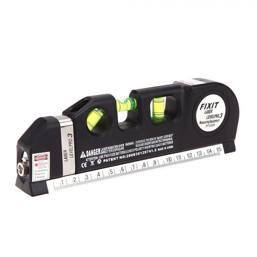 Nivela cu laser FOXMAG24®, Ruleta 2.5m , Rigla 15 cm, Multifunctionala 4in1 Fascicul luminos, Masoara in plan vertical, orizontal si la 45 de grade
