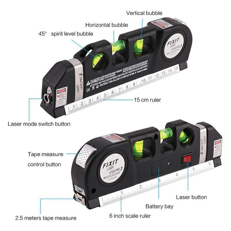 Nivela laser 4 in 1, cumpana cu functie laser, rigla si ruleta FMD213