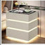 Noptiera inteligenta multifuncționala, 3 sertare, LEDuri tactile, încarcare fara fir, difuzor Bluetooth, incarcare USB, sticla securizata, marime 50x40x72, alb murdar