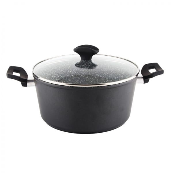 Oala aluminiu 24 cm cu capac sticla termorezistenta si interior granit 4L
