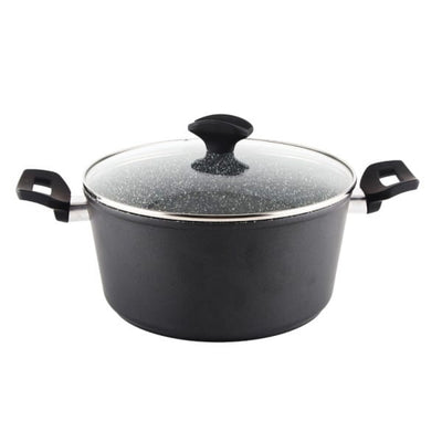 Oala aluminiu 24 cm cu capac sticla termorezistenta si interior granit 4L
