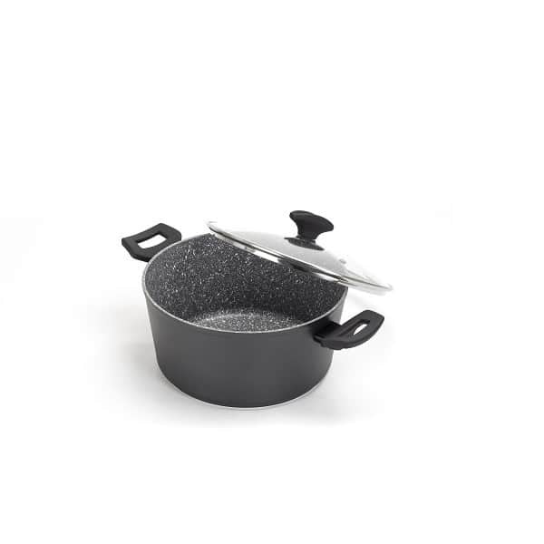 Oala aluminiu 24 cm cu capac sticla termorezistenta si interior granit 4L