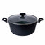 Oala aluminiu cu capac sticla, 28 cm, interior granit, 6L, compatibila cu inductie