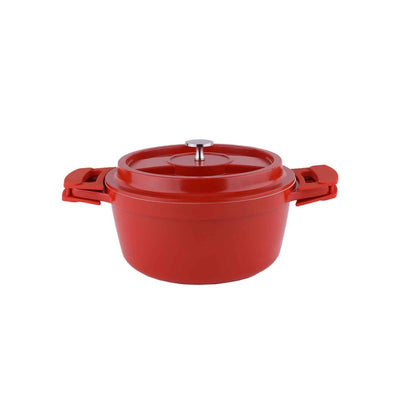 Oala ceramica cu capac 24 cm, capacitate 3.5 L, rosie, compatibila inductie
