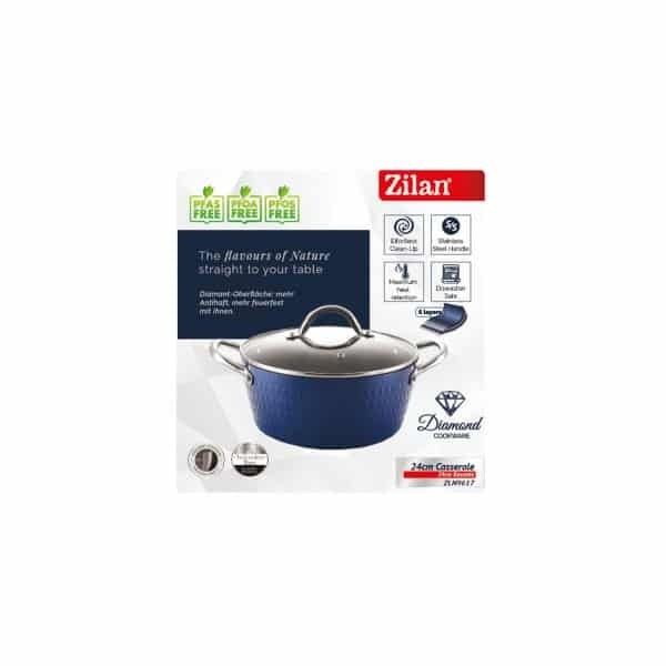 Oala cu capac 24cm, ceramica si inox, baza inductie, capac sticla securizata