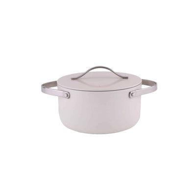 Oala cu capac, interior ceramica, 20cm, capacitate 2L, crem