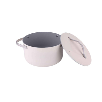 Oala cu capac, interior ceramica, 20cm, capacitate 2L, crem