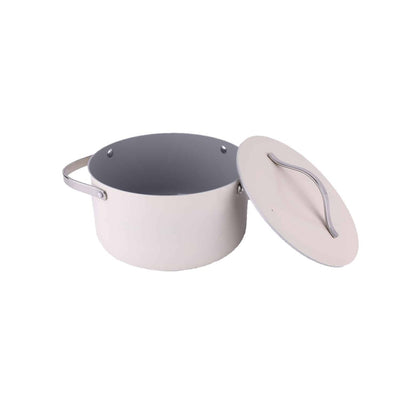 Oala cu capac, interior ceramica, diametru 24cm, capacitate 4L, crem