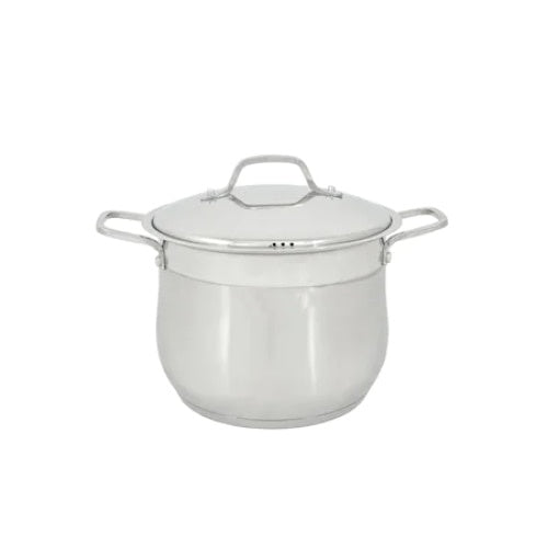 Oala din inox cu capac, capacitate 22L, diametru 34cm, pentru gatit profesional, cu manere din inox, compatibila cu plita electrica, argintiu