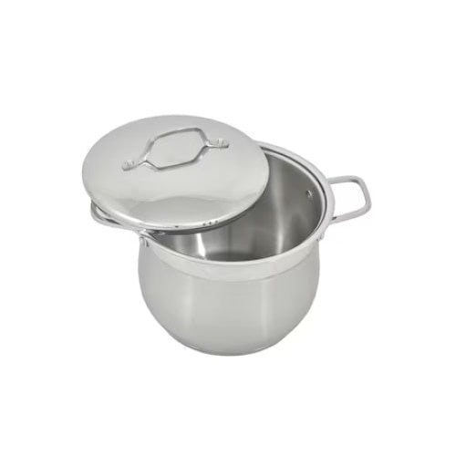 Oala din inox cu capac, capacitate 22L, diametru 34cm, pentru gatit profesional, cu manere din inox, compatibila cu plita electrica, argintiu