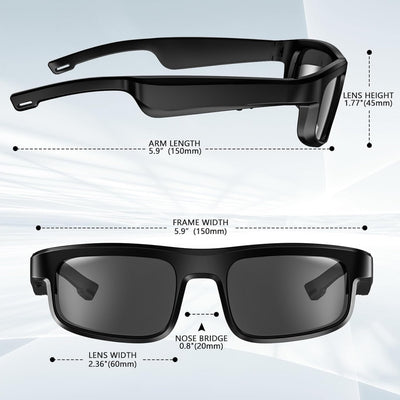 Ochelari de soare Smart, cu lentile polarizate UV400, microfon si difuzoare integrate, Bluetooth 5.3