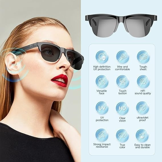Ochelari de soare Smart, F06, Bluetooth, design universal, rezistenti la apa, microfon