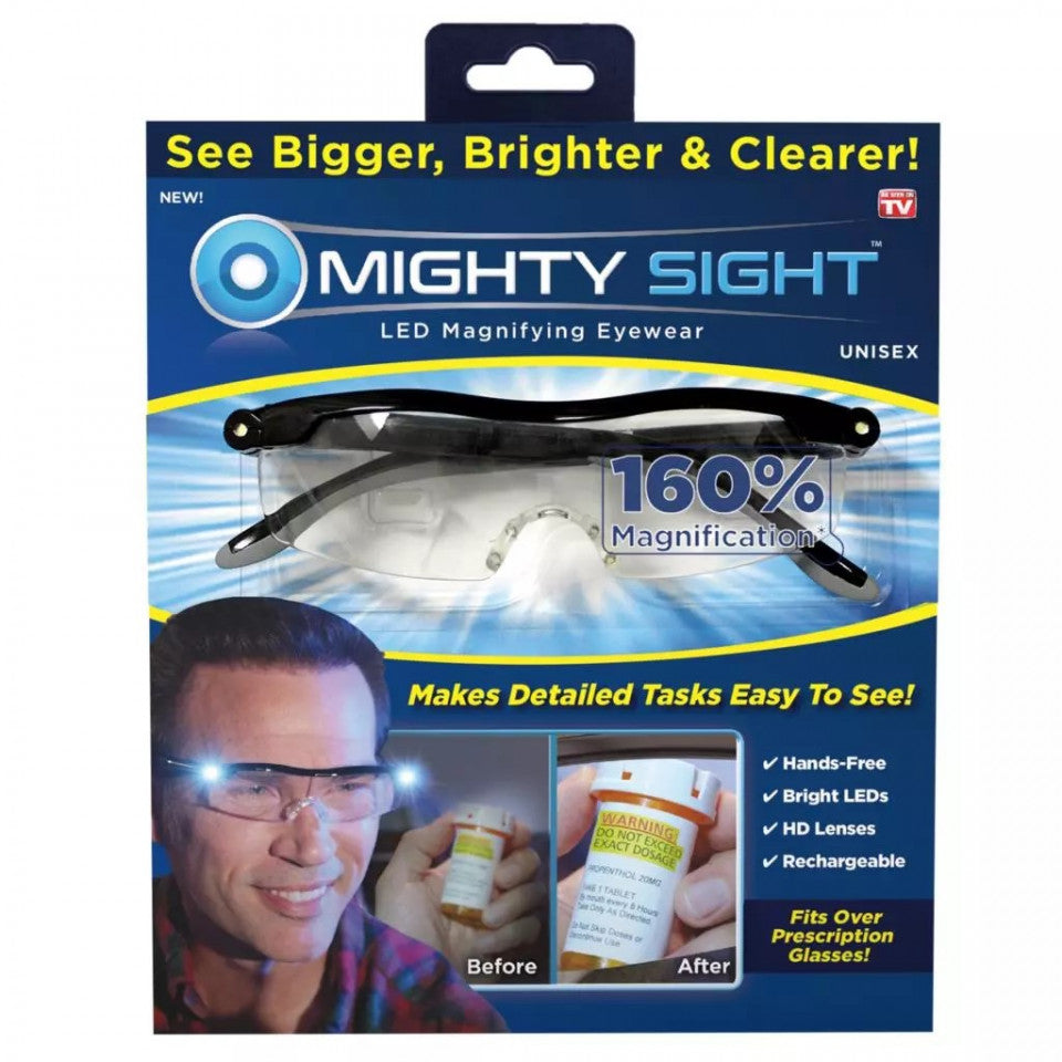 Ochelari reincarcabili cu lupa si Led FOXMAG24® pentru marit 160% Mighty Sight, unisex